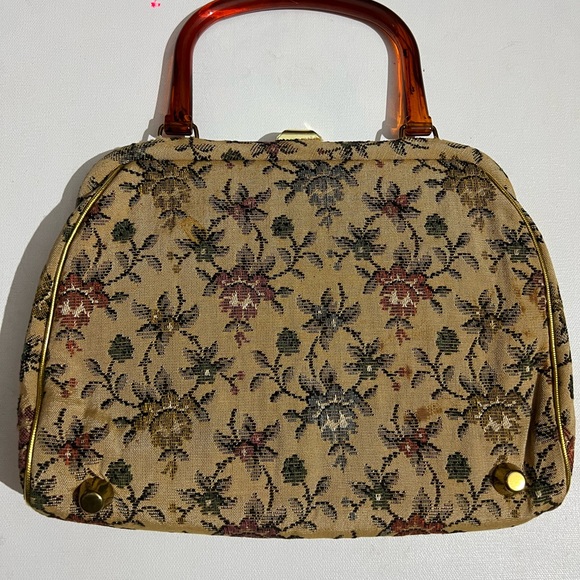 Vintage Floral Tapestry Framed Rose Victorian Handbag Purse JR Miami Art Deco - Picture 4 of 12